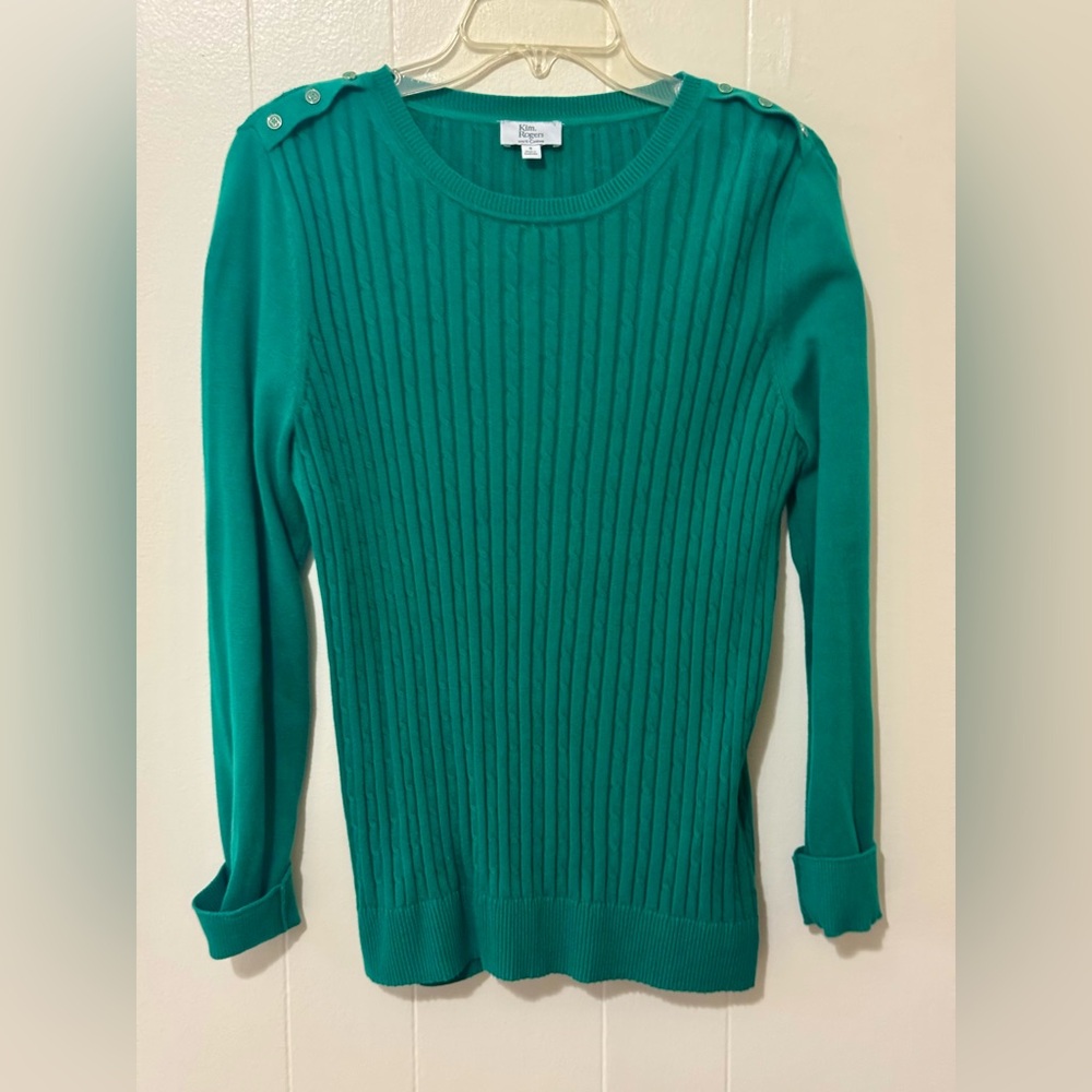 Kim Rogers Teal Ribbed Crewneck Sweater